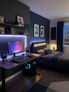 : Smart technology setup in a modern teen boy bedroom