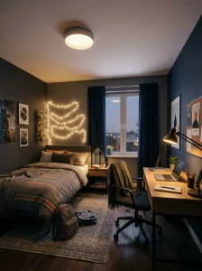 Personalized gallery wall in a teenage boy bedroom
