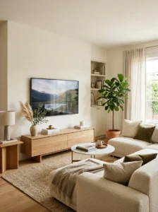 Family room with perfectly positioned television.