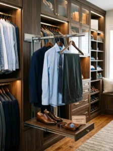 Pull-out valet rod for outfit planning