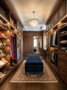 Storage bench inside a walk-in closet