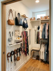 Door-mounted jewelry organizer for a small walk-in closet