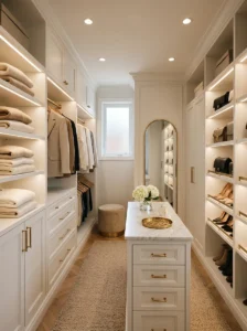 Neutral-colored luxury walk-in closet