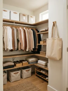 Valet hook for planning outfits in a small walk-in closet