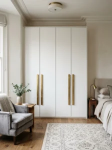 Brass hardware on bedroom cupboard.