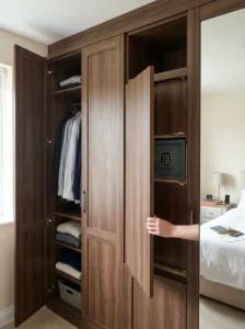 Hidden safe compartment inside wardrobe.