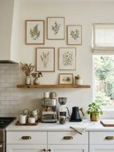 Small botanical gallery wall decorating an unused kitchen wall.