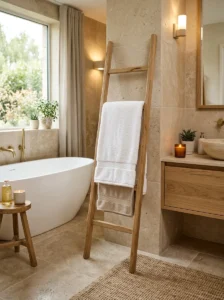 Plush oversized bath towel in a cozy spa-inspired bathroom