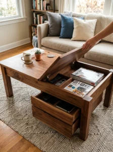 Coffee table with built-in storage drawers.