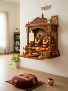 Small peaceful pooja room designed with intention and devotion