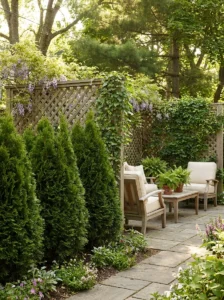 Freestanding hammock in a shaded and relaxing backyard corner