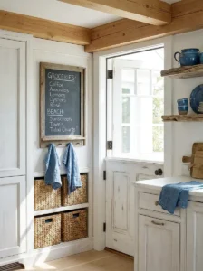 Rustic chalkboard for grocery lists in a coastal kitchen