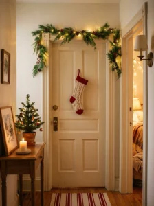 Small Christmas stocking hanging on a bedroom door