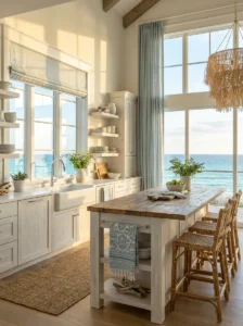 Bright coastal kitchen filled with abundant natural light