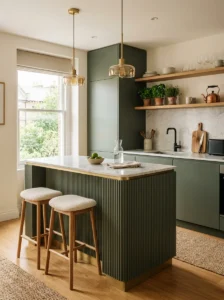 Small kitchen with textured fluted cabinet fronts