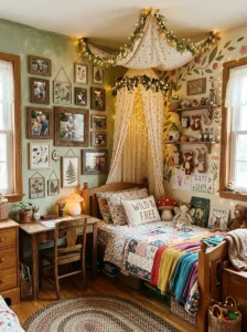 Personal fairy bedroom decorated with meaningful family keepsakes.