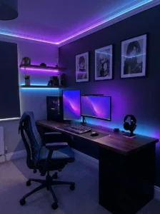 Anime bedroom with a coordinated RGB gaming and streaming setup.
