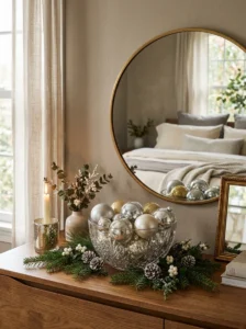 Personalized Christmas Eve box displayed in a festive bedroom