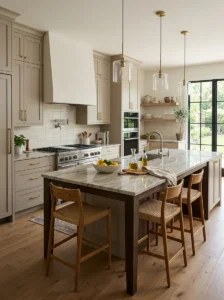 t: Engineered quartzite countertops in an elegant kitchen.