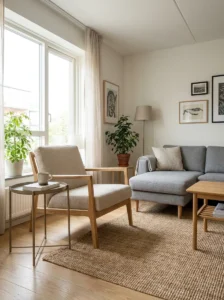 Lightweight accent chair providing flexible extra seating in a living room.