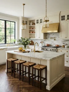 Luxury kitchen with Carrara marble countertops.