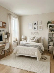 Subtle tonal polka-dot wallpaper in a bedroom