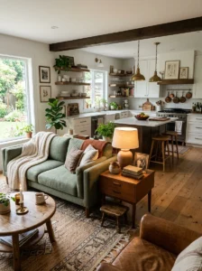 Mixed furniture styles gradually merged in an open concept home