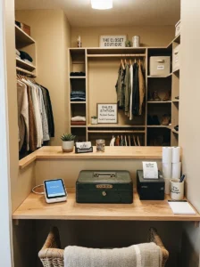 Small cash and card reader station in a boutique-style closet.