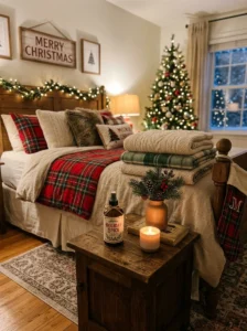 Classic Christmas nutcrackers displayed on a bedroom dresser
