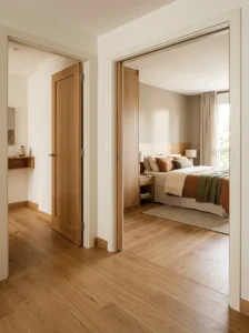 Bedroom doorway with a smooth threshold-free floor transition