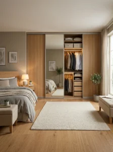 Bedroom with sliding closet doors saving valuable floor space