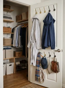 Closet door hooks organizing frequently used clothing items
