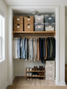High shelf using unused ceiling space in a small closet