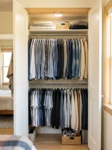 Double-hanging rods maximizing storage in a small closet