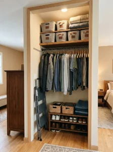 Foldable step stool providing access to high closet storage