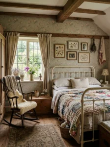 “Authentic cottagecore bedroom filled with meaningful vintage and handmade décor”