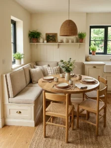 “Family kitchen banquette with a comfortable table height for children and adults”
