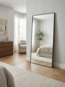 Full-length bedroom mirror positioned for an accessible viewing angle