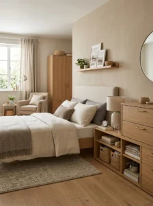Bedroom with a bed positioned for easy access from both sides