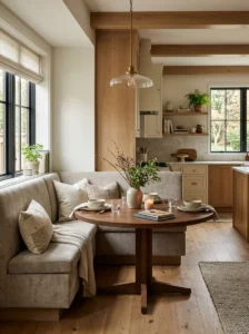 “Kitchen banquette with a supportive back height for comfortable seating”