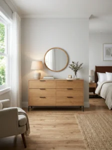 Dresser positioned for easy straight-on access in a bedroom