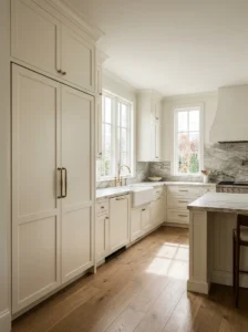 Seamless paneled appliances matching elegant kitchen cabinetry