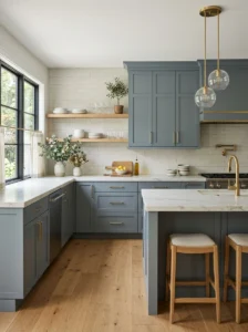 Sophisticated slate blue kitchen cabinets with gray undertones