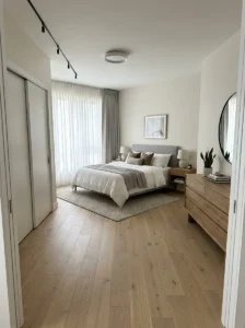 Bedroom with clear pathways between furniture for better flow