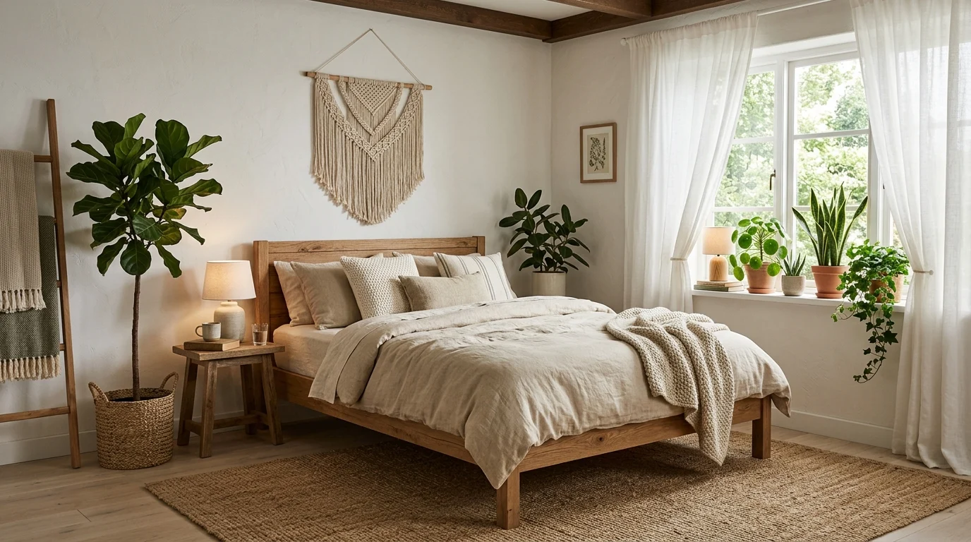 Natural bedroom ideas with organic materials and earthy decor