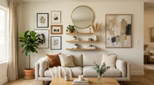Wall art ideas with gallery wall, large artwork, and modern decor styling