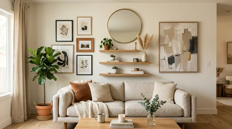 Wall art ideas with gallery wall, large artwork, and modern decor styling
