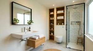 Small bathroom ideas with space-saving layout and modern smart design