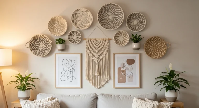 Stylish wall hanging ideas in a modern cozy home interior