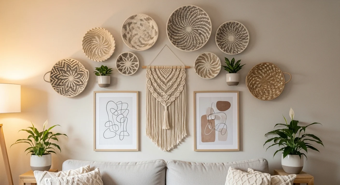 Stylish wall hanging ideas in a modern cozy home interior